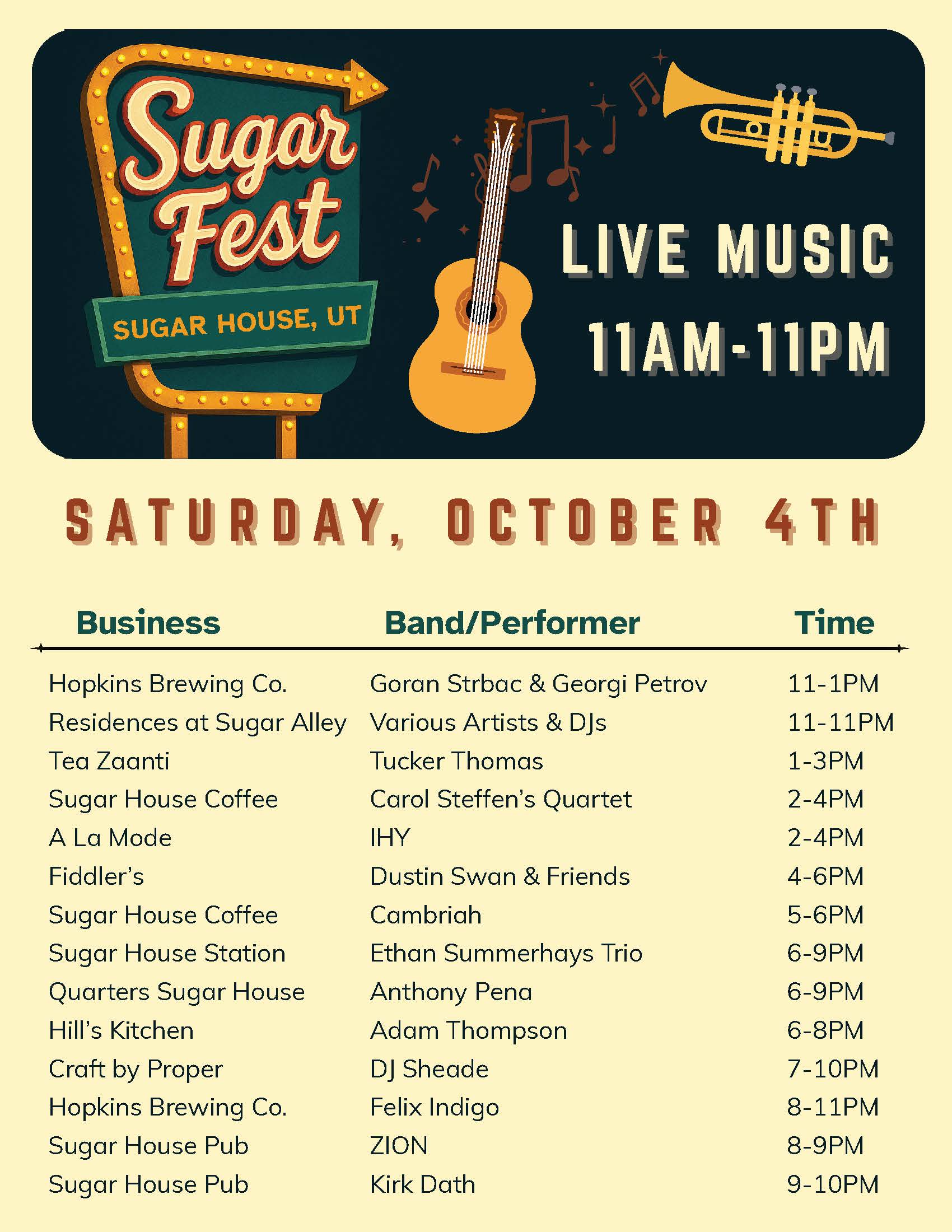 Sugar Fest Band Schedule